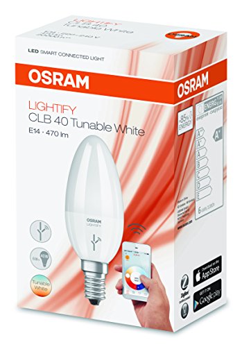 Osram Lightify Classic B LED Glühlampe Kerzenform Tunable White, 6 Watt, E14, matt, Dimmbar, Warmweiß, Kompatibel mit Alexa 4052899947214 - 4