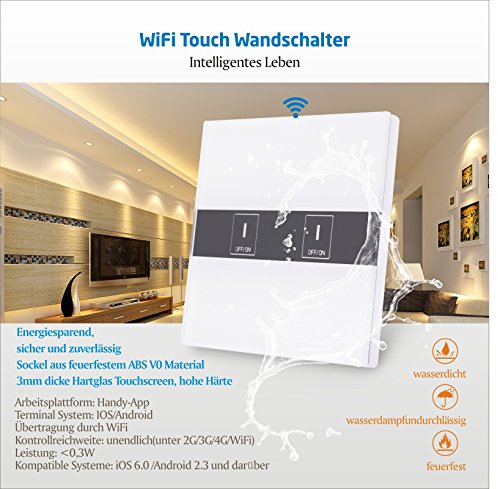 BAYTTER Lichtschalter 2-Gang Wall Light Switch WIFI Fernbedienung Smart Control mit Glas Touchscreen, arbeitet mit Amazon Alexa Echo und unterstützt Android and IOS APP - 2